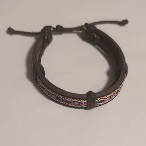 Brown Woven Bracelet with Multicolor Pattern‎